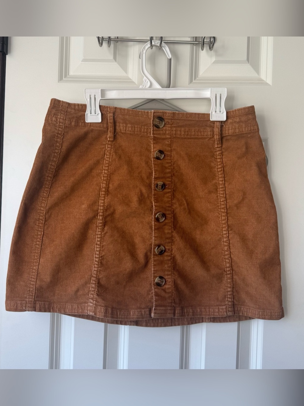 American Eagle Brown Corduroy Hi-Rise A-Line Button Front Skirt Size 2